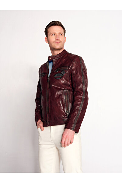 Derimod Hamilton Erkek Bordo Armalı Spor Deri Ceket 26SGM660551