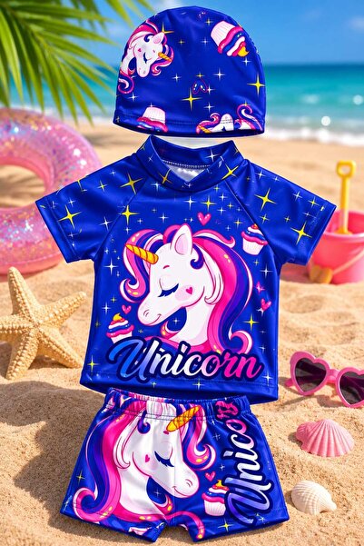 My Kids Wear Kız Çocuk Şortlu Bone’li Mayo Takımı 3 Parça 12563