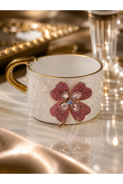 luxurychampagnetr Single Pink Stone Clover Figured Coffee Cup – Luxury Turkis...