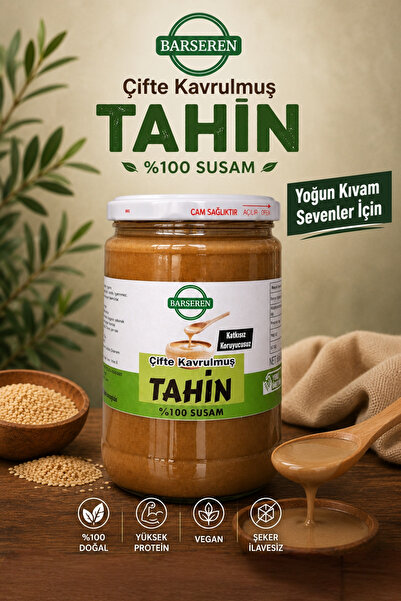 Barseren Çifte Kavrulmuş Tahin 600 Gr Cam Kavanoz Katkısız Doğal