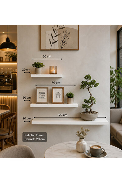 BMD MOBİLYA Üçlü Duvar Raf Seti (50*70*90 CM UZUNLUK 20 CM GENİŞLİK 18 MM KAL...