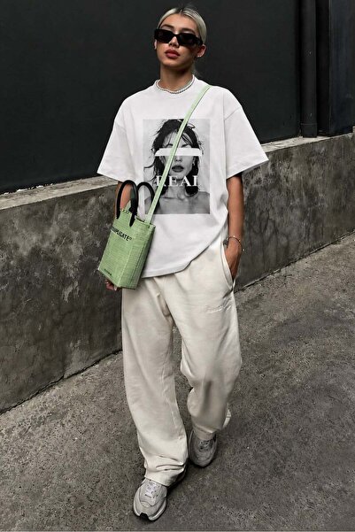 Madmext Ecru oversized με τύπωμα Γυναικείο T-Shirt MG1764