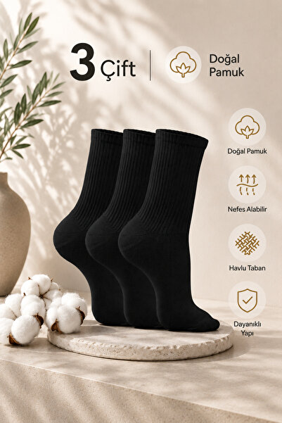PUFAZZO Set de 3 șosete sport negre pentru femei - șosete din bumbac natural ...