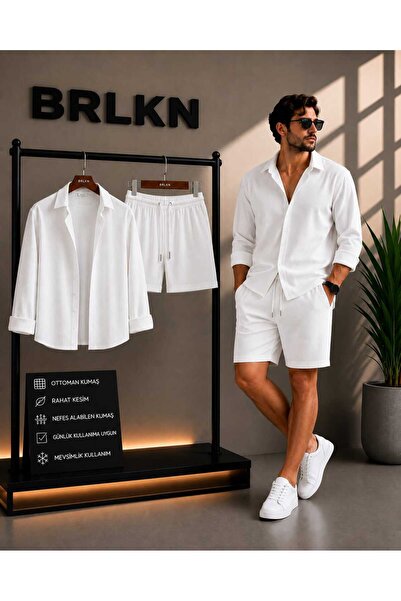 BRLKN Men's Long Sleeve Shirt Shorts Ottoman Set