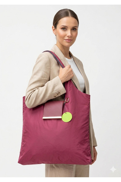 Ayax Burgundy Keychain Features Foldable Shopping and Sports Women's Bag Shou...