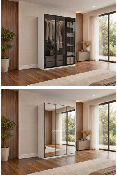 CANBAZ FURNİTURE Esla Modüllü 3 Cam Kapaklı Giyinme Dolabı %100 MDF (KURULUM ...