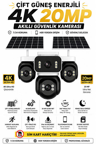 ioma Sim Kartlı Kamera , Güneş Enerjili 4 Kameralı Solar Panelli Kamera , 200...