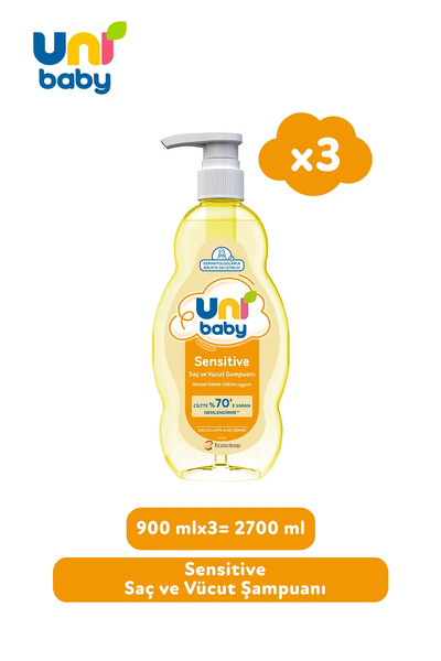 Uni Baby Sensitive Saç ve Vücut Şampuanı 900 ml 3'lü
