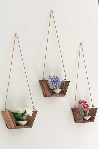 Wooden Factory Raft decorativ de perete din 3 piese, suport pentru sandale, s...