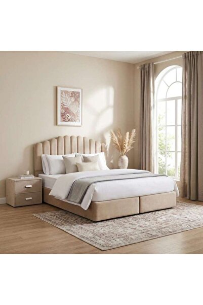 PAN HOME سرير آنا كينج مخملي بيج 180×200 سم