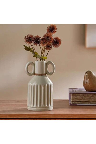 PAN HOME مزهرية سيراميك ألايا مضلعة بمقبضين 9.3×9.3×17.4 سم - لون عاجي