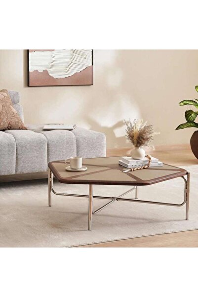 PAN HOME طاولة قهوة عدن بقشرة خشب - جوز فضي