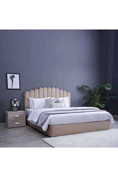 PAN HOME سرير آنا كوين مخملي بيج 160x200 سم
