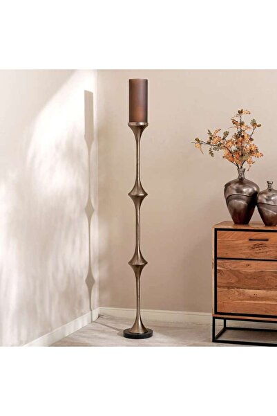 PAN HOME حامل شموع كينزو معدني وزجاجي 20×20×174 سم - نحاس معتق