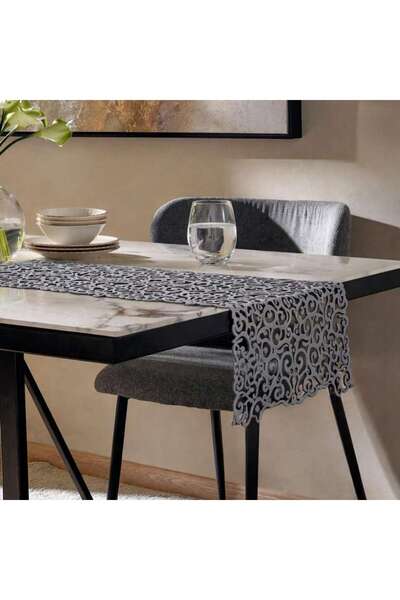 PAN HOME مفرش طاولة أربينا مقطوع بالليزر 30×120 سم - رمادي