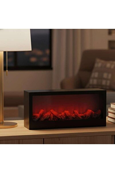 PAN HOME Cyra Led Table Stone Fireplace 45x10x20cm - Black