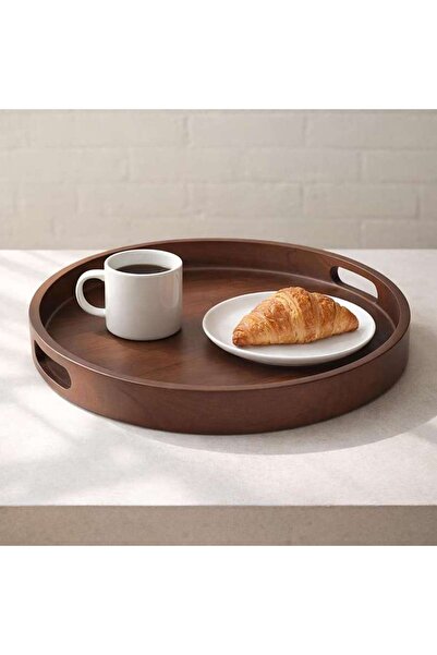 PAN HOME صينية تقديم كيارا من خشب الأكاسيا - قطر 45.7 × 5.1 سم - لون الجوز