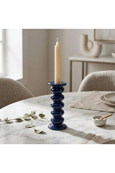 PAN HOME Mineral Ceramic Taper Candle Holder Dia6.4x16cm - Blue