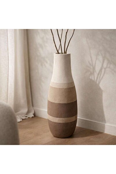 PAN HOME Julie Stoneware Organic Striped Tall Desert Vase 21x21x60cm - Brown