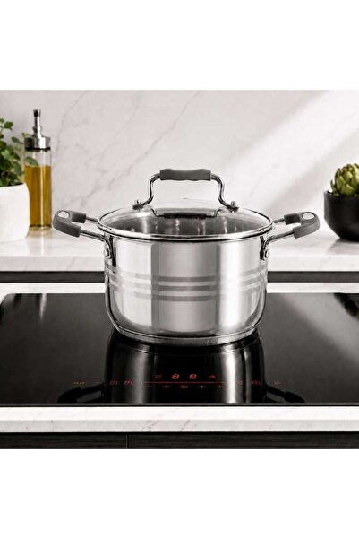 PAN HOME Casa Stainless Steel Cooking Pot With Lid Dia20cm -Chrome