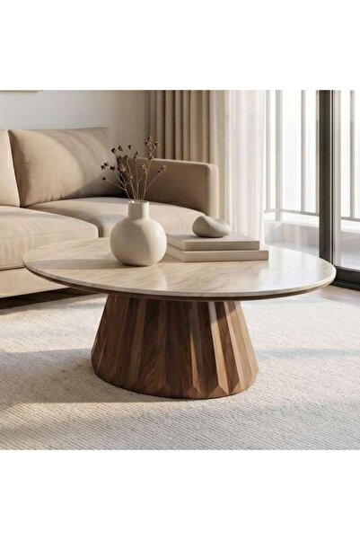 PAN HOME Minda Coffee Table Ceramic - Beige & Walnut