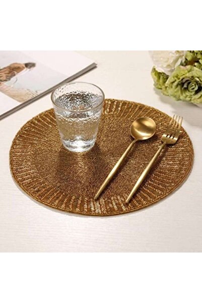 PAN HOME مفرش طاولة مزين بالخرز من إمبيريوم - قطر 38 سم - ذهبي