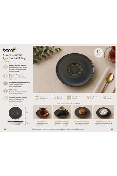 Bonnami Bonna Gloire Gourmet Porselen Çay Fincanı Tabağı 12 cm - Modern Antra...