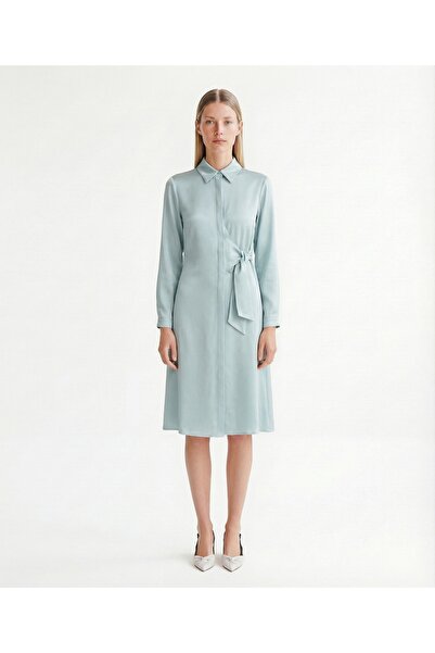 Yargıcı Plain Shirt Collar Long Sleeve Dress