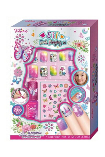 TOYFEST Tokidas BFF Nail Playing Set - Kelebek Modeli Ojeli Stickerlı Çocuk T...
