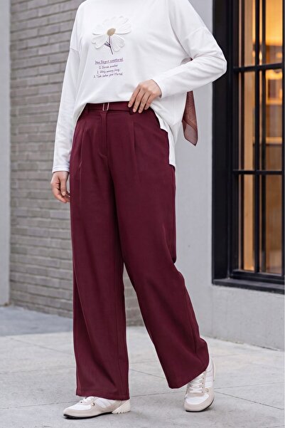 HİJABAYA Elastic Waist Belt Detailed Tensel Cupra Trousers