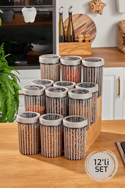 Stile Cucina 12'li Linea Yuvarlak Saklama Kabı 1,1 Litre Bej