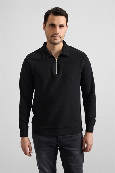 SÜVARİ Siyah Regular Düz Yarım Balıkçı Yaka Sweatshirt