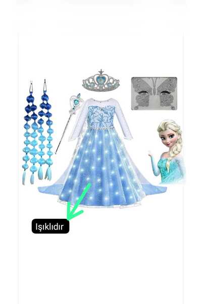 3b kids ışıklı eellsaa anna frozen kostüm elbise +elsaperukmavibubblesaç + el...