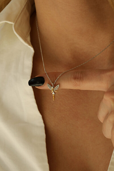 Spossy Silver Jewelry 925 Ayar Gümüş, İki Renkli Gold/Silver, Tinker Bell, Pe...