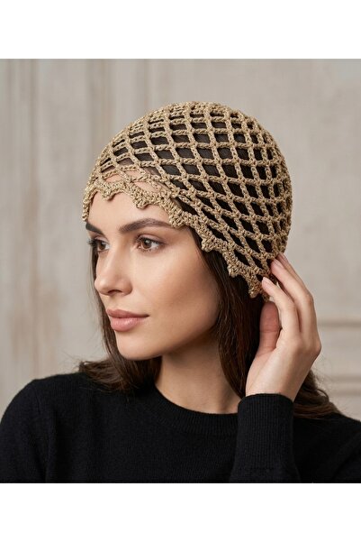 Winy Concept Hand Knitted Glittery Mesh Beanie Hair Accessory - Bohemian Styl...