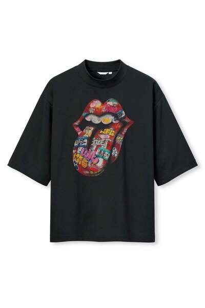 buzagi tasarım ürünleri Rolling Stones Digital Print Oversize Black Unisex T-...