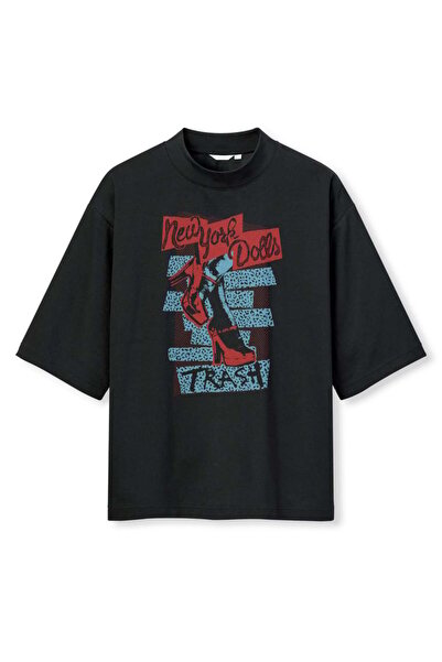 buzagi tasarım ürünleri New York Dolls Digital Print Oversize Black Unisex T-...