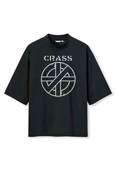 buzagi tasarım ürünleri Crass Digital Print Oversize Black Unisex T-Shirt