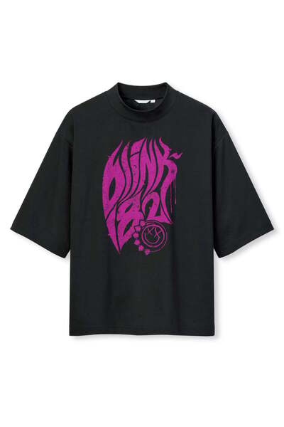 buzagi tasarım ürünleri Blink 182 Digital Print Oversize Black Unisex T-Shirt