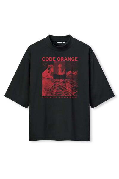 buzagi tasarım ürünleri Code Orange Digital Print Oversize Black Unisex T-Shirt
