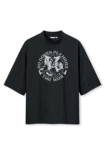 buzagi tasarım ürünleri Crass Digital Print Oversize Black Unisex T-Shirt