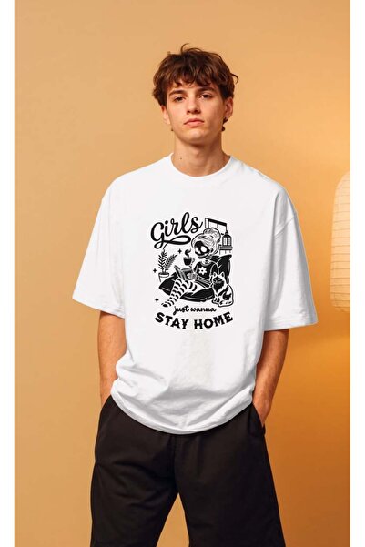 buzagi tasarım ürünleri Girls Just Wanna Oversize Unisex White T-Shirt
