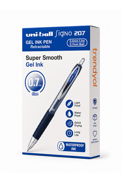 UNİ-BALL Uniball Signo UMN-207 0.7mm Basmalı Jel Kalem Mavi Şık Tasarım Okul_...