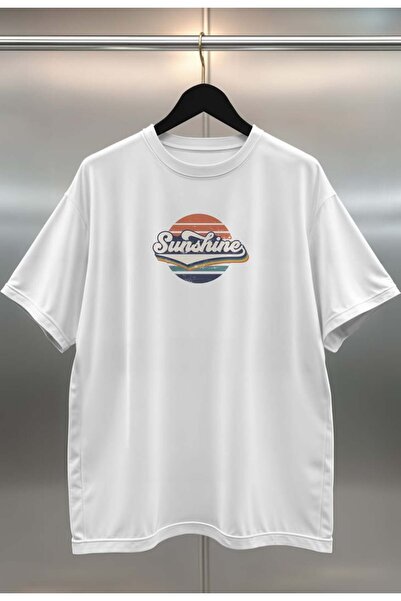 buzagi Organic Cotton Digital Printed Oversize White T-Shirt