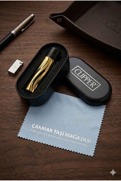 Clipper Metal Siyah Gold Wave Çakmak