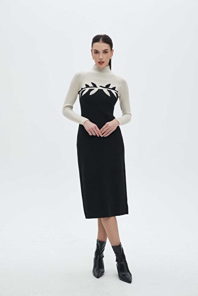 Nichii High Neck Long Sleeve Midi Dress with Tree Print