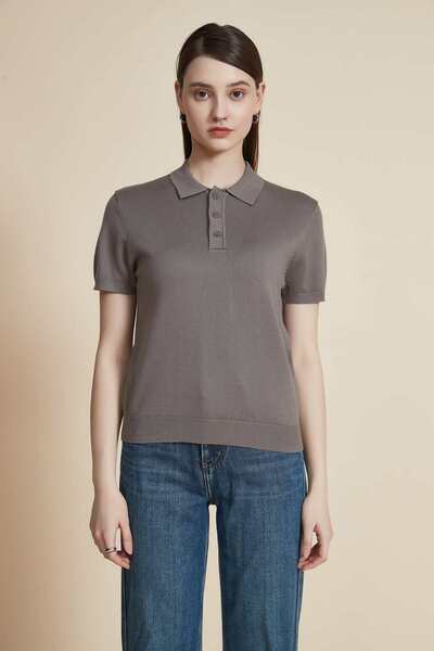 Yola Solid Shirt Collar Short Sleeve Top