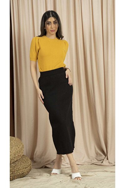 mica Solid Midi Skirt with High Waist