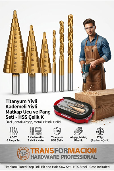 Transformacion 6'lı Titanyum Kaplama Kademeli Panç Matkap Ucu Seti – Metal, A...