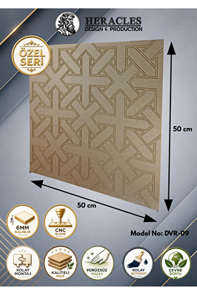 HRC Dizayn (DVR-09) 3D Görünümlü MDF Dekoratif Duvar Paneli 50x50 cm 6 mm CNC...